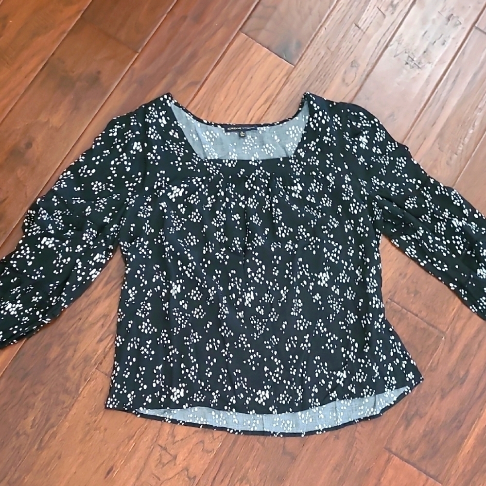 Adrienne Vittadini Black Top with White Polka-dots Blouse size XL